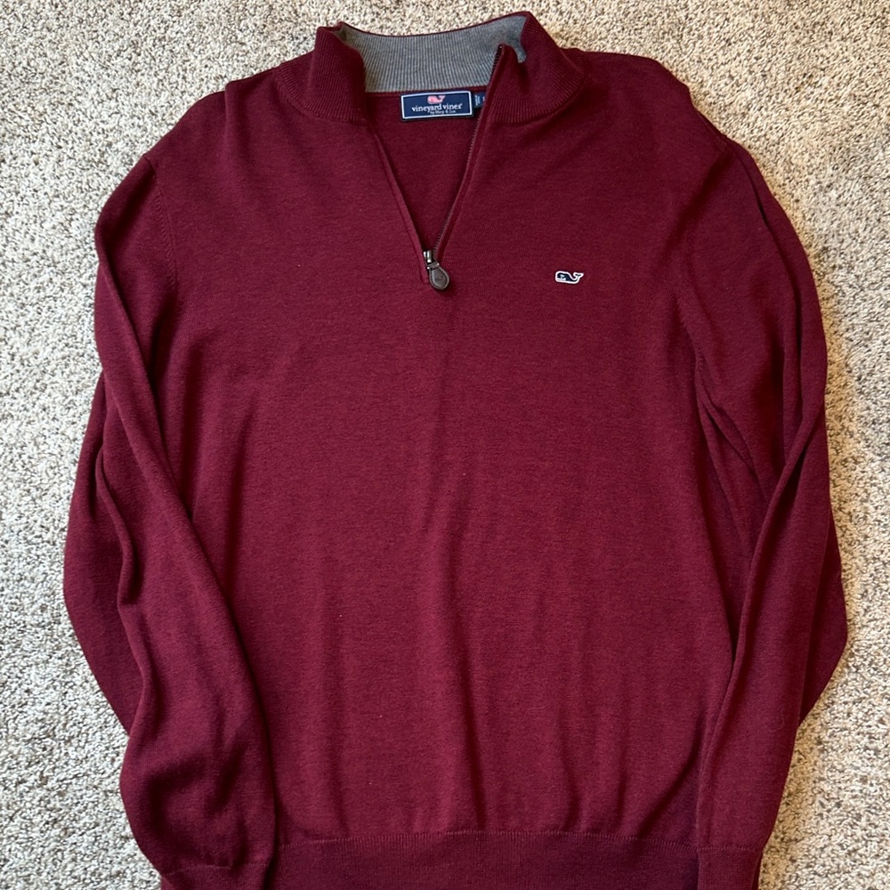 Vineyard Vines Men's Maroon 1/4 Zip-Up Sweater size large